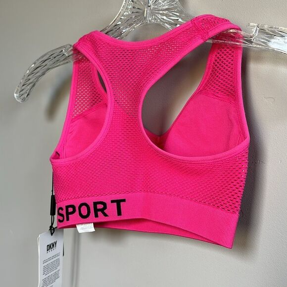 NWT DKNY SPORT Seamless Racerback Sports Bra w/ Mesh-Back in Hot Pink Small 4/6 - Picture 4 of 11